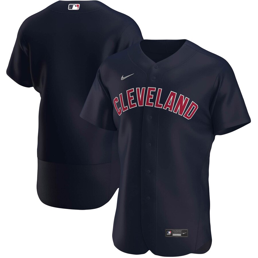 Custom Cleveland Indians Men Nike Navy Alternate 2020 Authentic Logo Team MLB Jersey